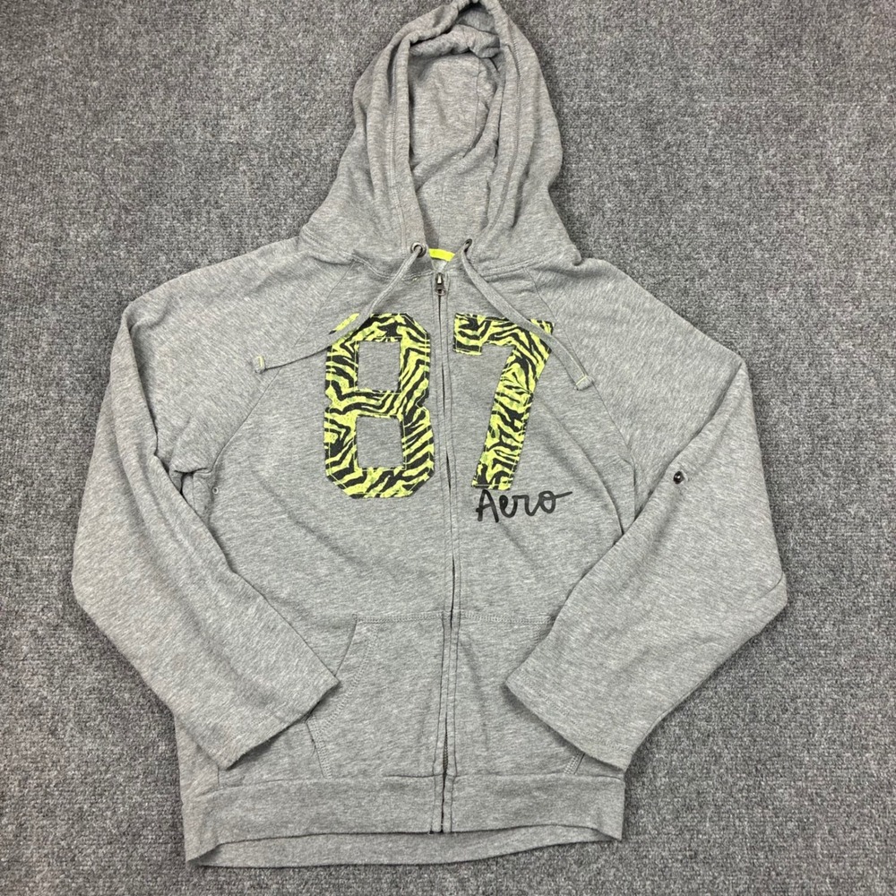Aeropostale Live Love Dream Gray Zip Up Hoodie Zebra 87 Graphic Womens Medium